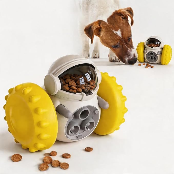 UFO Robot Planet Interactive Dog Toy, Treat Dispensing Puzzle for Large & Small Dogs, Enrichment Brain Stimulation & Slow Feeder to Keep Them Busy(Machine Yellow)