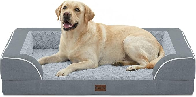 Orthopedic Washable Dog Bed for Extra Large Dogs, 45x35in, Grey | Orthopedic Foam Relieves Joint Pressure, Bolsters Supports Head And Neck, Washable Cover, Non-Slip Bottom