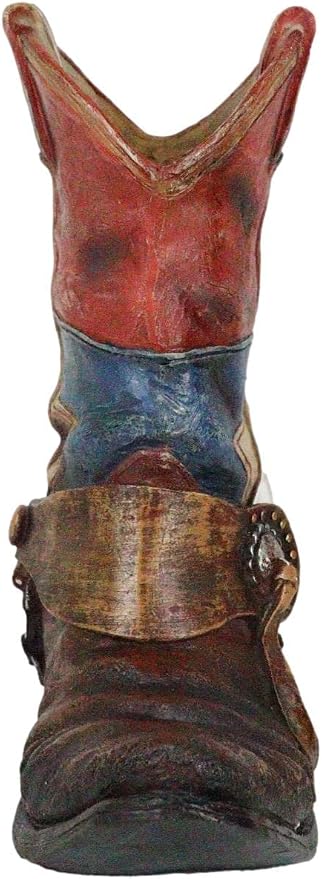 Ebros Gift Patriotic Texas State Flag Western Star Rustic Antiqued Cowboy Boot with Spur Hand Painted Resin Decorative Flower Bouquet Vase Or Planter Figurine American Spirit Home Decor Accent