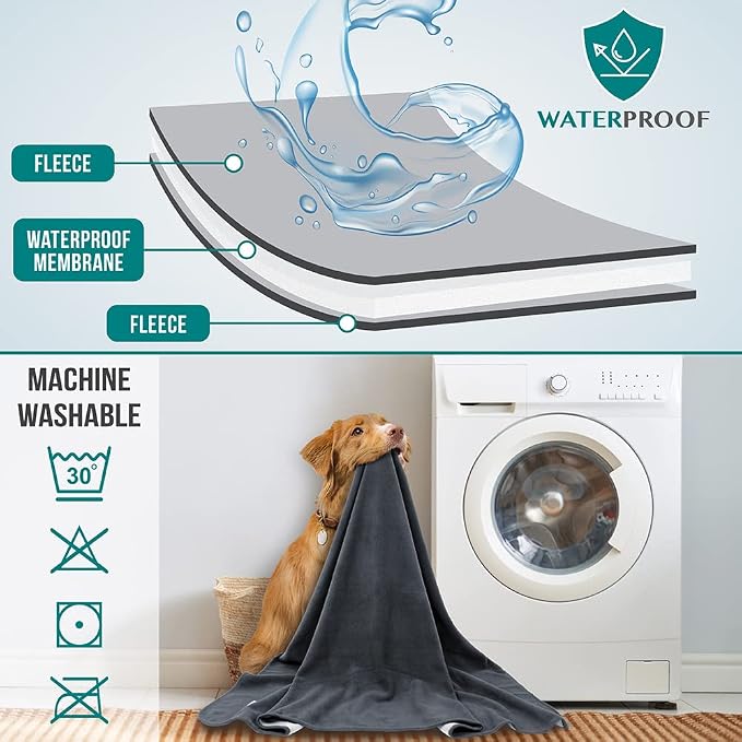 PetAmi Waterproof Dog Blanket for Small Medium Dogs Cats, Pee Proof Reversible Cat Blanket for Kitten Puppy, Soft Fleece Washable Pet Throw for Couch Car Crate Liner, 29x40 Gray