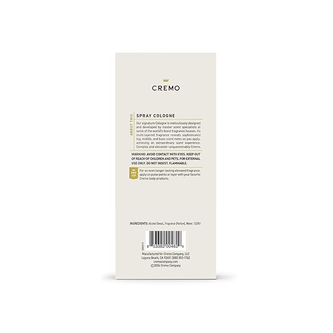 Cremo Cologne For Men - Bourbon & Oak Mens Cologne Spray, A Sophisticated Blend of Distiller’s Spice, Fine Bourbon and White Oak, Multi-Layered Signature Men's Fragrances, 3.4 Fl Oz