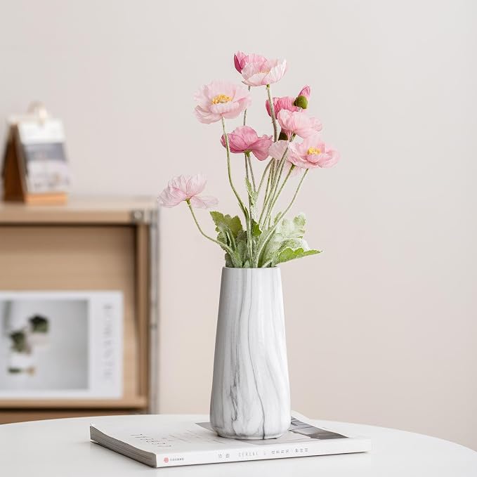 Simple Boho Ceramic Flower Vase for Home Decor (Marble White,Big) | 8'' Modern Farmhouse Vase for Flower Plant Pampas Grass, Fit for Table Shelf Centerpieces, Living Room Kitchen Wedding Gift