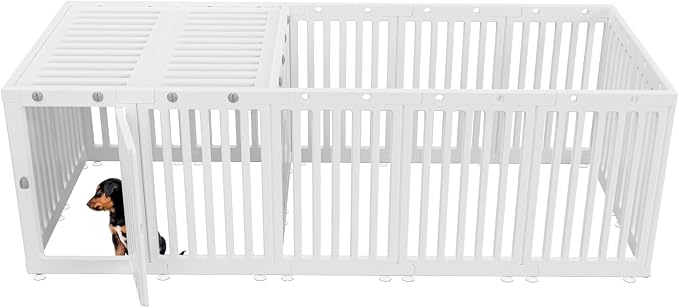 Dog Playpen with Door & Cover Top,18*Fence Panel Puppy Playpen, 2 Room Dog Crate, Pet Playpen for Small & Medium Dogs, Puppy Play Pen for Indoors & Outdoor
