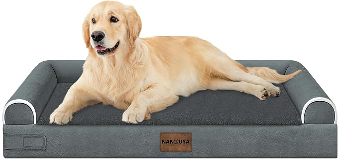 Orthopedic Dog Bed for Large Dogs, 36 x 27 Inch, Dark Grey | Egg crate foam for joint support, 3-sided bolster pet sofa, waterproof lining, washable cover, and non-skid base