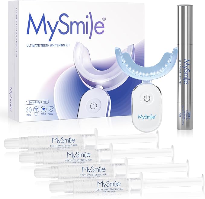 MySmile Deluxe 10 Min Teeth Whitening Kit with 28 LED Light, 35% Carbamide Peroxide Teeth Whitening Gel, Helps Remove Years of Stains from Coffee, Soda, Wines, Smoking, Food