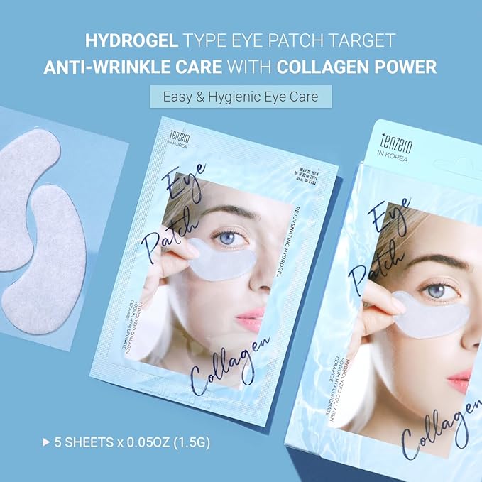 tenzero Rejuvenating Hydrogel Eye Patch Collagen 10 Patches (5 Pairs), Under Eye Patch, Firming Eye Mask for Wrinkles, Dark Circles, Puffiness, Hydrating, Anti Aging, Revitalizing with Collagen