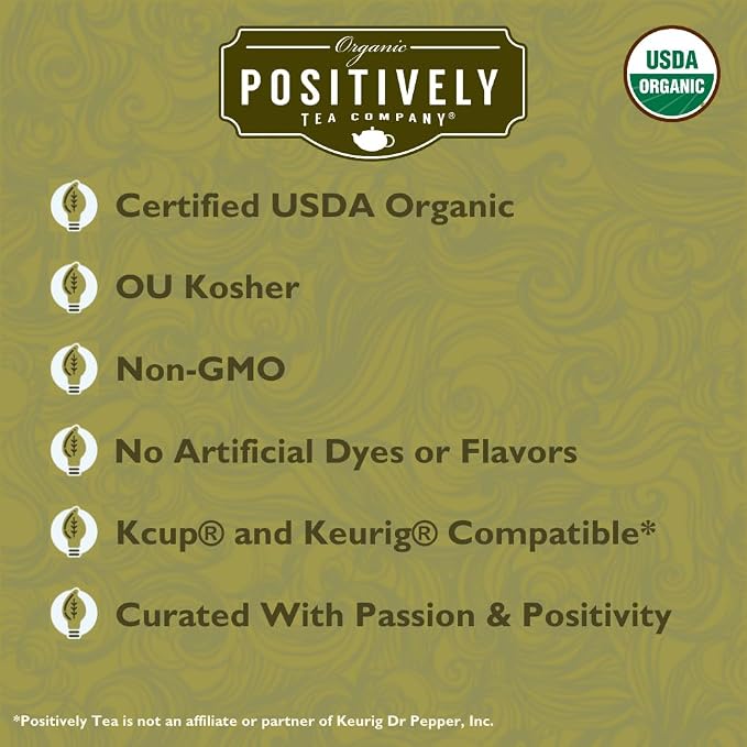 Organic Positively Tea Company, Yerba Mate Tea (Unsmoked), K-Cup Compatible, 24 Pods