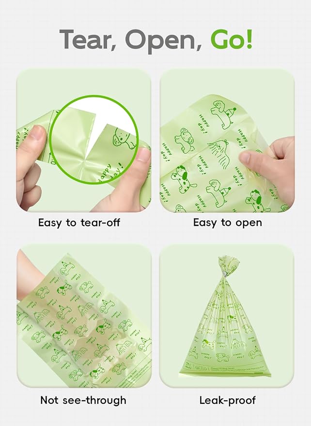 Dog Poop Bags, 128 Count, Unscented, Green | Fragrance-Free Formula, Extra Thick, 60% Recycled Plastic, 16 Bags Per Roll, Dual Green Designs, Easy-Peel Sticker