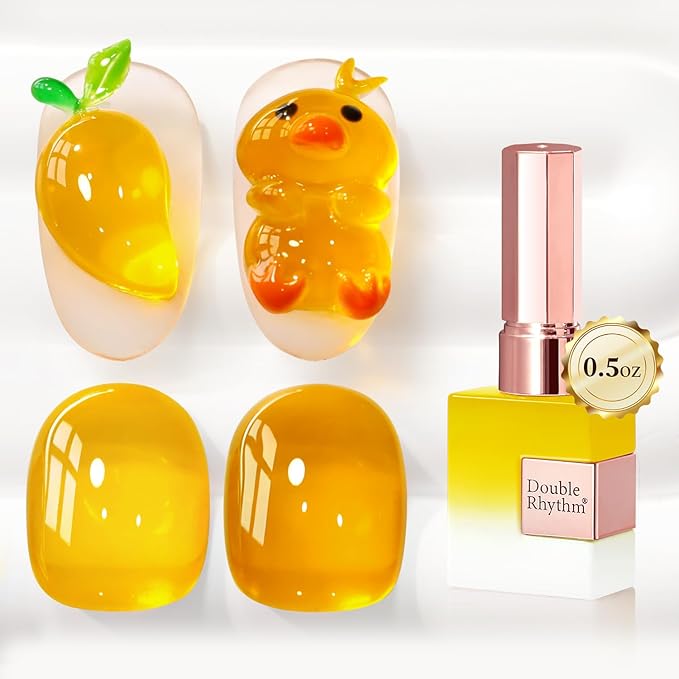 Double Rhythm 0.5 Oz Jelly Gel Polish Same Color Same Bottle Sheer Neutral Natural Light Milky Pastel 15ML Translucent Polish Art DIY at Home (Crystal Yellow-A1610)