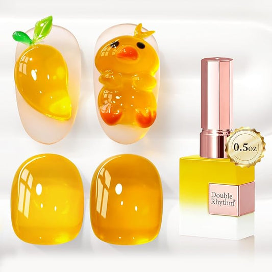 Double Rhythm 0.5 Oz Jelly Gel Polish Same Color Same Bottle Sheer Neutral Natural Light Milky Pastel 15ML Translucent Polish Art DIY at Home (Crystal Yellow-A1610)
