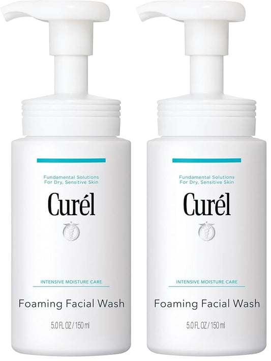 Curel Japanese Skin Care Foaming Daily Face Wash for Sensitive Skin,Hydrating Facial Cleanser for Dry-Skin,pH-Balanced and Fragrance-Free,5 Oz (Step 2 of 2-Step Skincare),(Pack of 2)