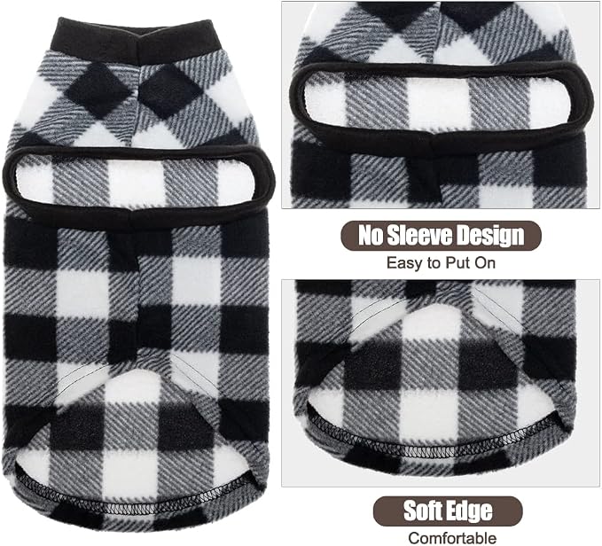 Plaid Cat Sweater - Pet Clothes Cat Puppy Vest Warm Fleece Hoodie for Cats, Fall and Cold Winter Coat Pullover Design, Buffalo Checked Sweatshirt Clothing Also for Small Dogs