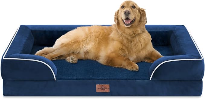 Comfort Expression Waterproof Orthopedic Dog Bed for Extra Large Dogs | Supportive Egg Crate Foam XL Pet Bed with Removable Bolster, Dog Couch with Washable Cover & Non-Slip Bottom, 42x30 Inch