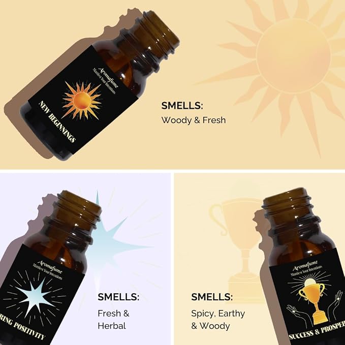 Bring Positivity, Success & Prosperity, & New Beginnings Oils | 3 x 10ml | Ideal for Fresh Starts, Inviting Positive Change etc| Manifestation & Mindfulness