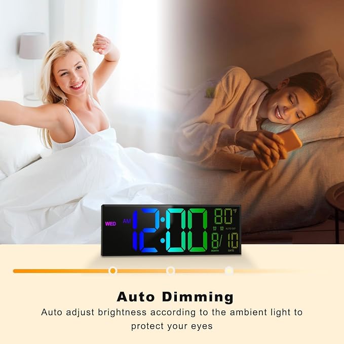 JALL 13" Large Digital Wall Mount Clock, Count Down Timer, Alarm, Big LED, 8 RGB Color, DST, Temperature for Living Room Classroom Desk, Xmas, Birthday Gift for Senior Mom Dad, Blue