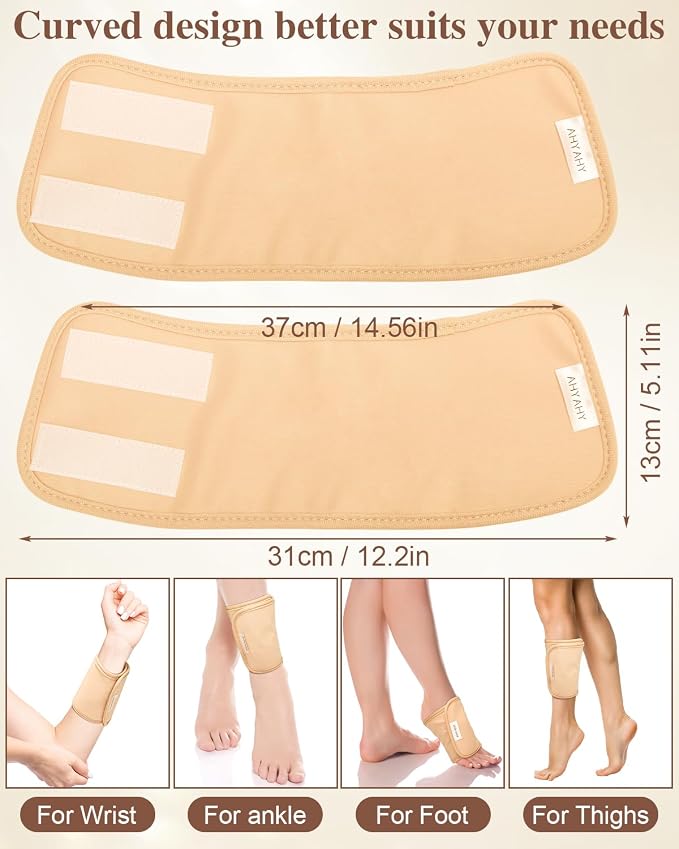2 Packs Castor Oil Pack Wrap for Feet, Reusable Organic Castor Oil Foot Wrap with Hook and Loop Strips, Less Mess, Comfort Fit