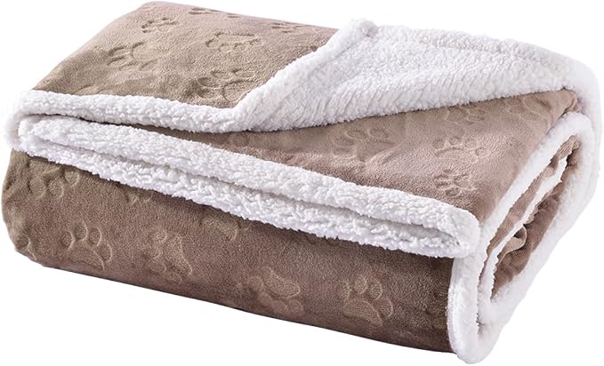 Waterproof Blanket for Bed, Dog Blankets for Large Dogs, Waterproof Cat Blanket Washable, Soft Sherpa Fleece Puppy Blanket, Reversible Throw Protector for Couch Car, 50"X60", Taupe