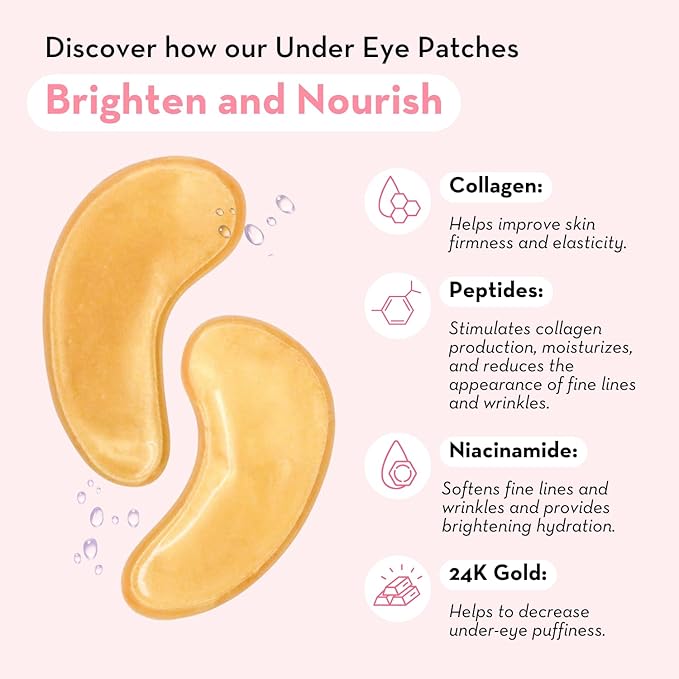 Elizabeth Mott 24K Gold Under Eye Patches - Collagen, Niacinamide & Peptides for Puffy Eyes, Dark Circles & Wrinkles - Hydrating & Brightening Eye Mask, Cruelty-Free