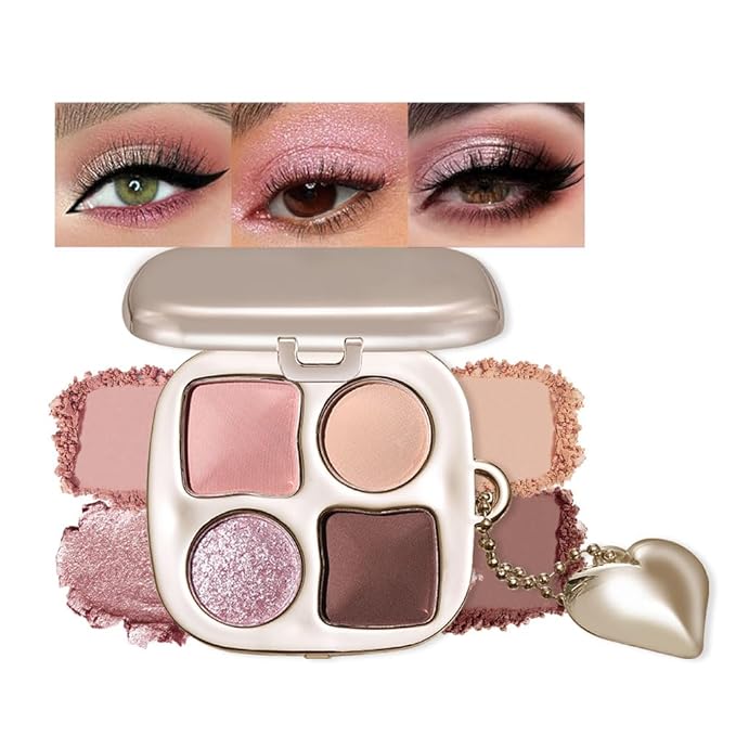 Cool Pink Neutral Nude Eyeshadow Palette with Mirror, Matte & Glitter Mini Eye Shadow Kit, High Pigment Blendable Long-Lasting Romantic Rose Makeup Palette for Blue, Green & Brown Eyes 2
