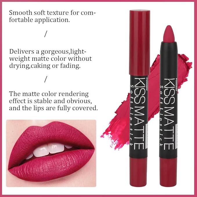 evpct 3Pcs Plum Purple Wine Red Matte Lip Sticks Crayon Lip Liner Lipstick Pencil Set for Women Long Lasting 24 Hour Waterproof Lip Liner and Lipstick Set labiales mate 24 horas originales 02&12&14