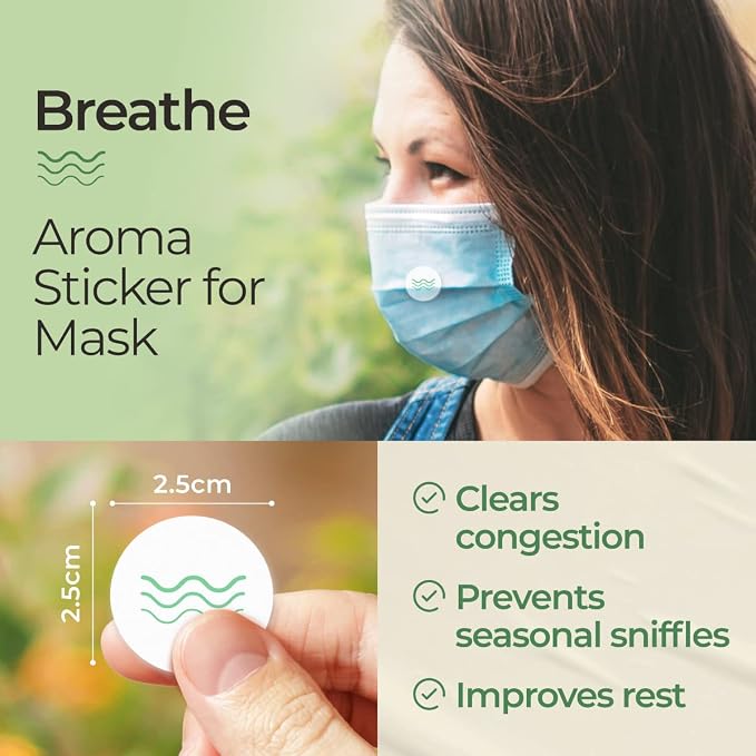 Combo Pack & Breathe Stickers Set for Masks - Natural Essential Oil Aromatherapy Stickers to Refresh Breath for Facial Masks & Pillows, 10 Packs-120 Patches - Gya Labs