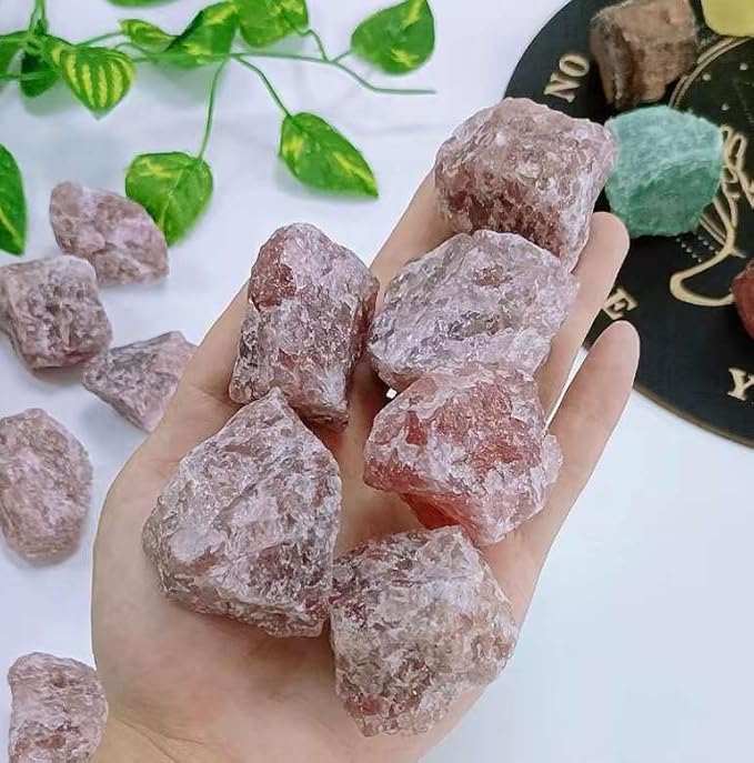 LAIDANLA 1lb 2" Strawberry Quartz Natural Rough Stones Crystal Large Raw Crystals Bulk Healing Gemstones for Reiki Healing Tumbling Fountain Rocks Wire Wrapping Decoration Cabbing Lapidary