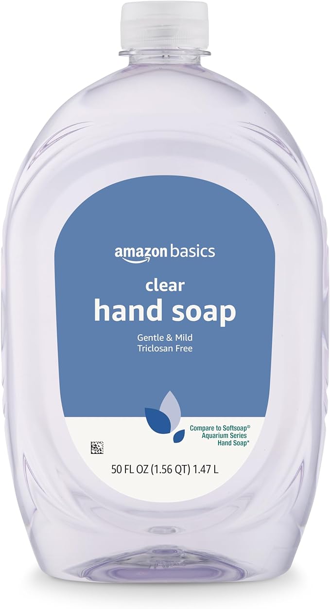 Amazon Basics Gentle & Mild Clear Liquid Hand Soap Refill, Triclosan-Free, Dermatologist-Tested, pH Balanced, 50 Fl Oz, 2-Pack (Previously Solimo)