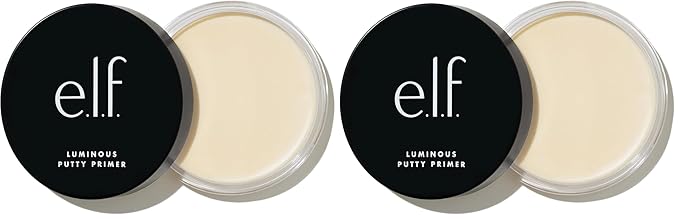 e.l.f. Luminous Putty Primer,Skin Perfecting,Lightweight,Silky,Long Lasting,Hydrates,Creates a Smooth Base,Illuminates,Plumps,Infused with hyaluronic acid and vegan collagen,0.74 Oz,(Pack of 2)