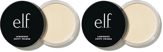 e.l.f. Luminous Putty Primer,Skin Perfecting,Lightweight,Silky,Long Lasting,Hydrates,Creates a Smooth Base,Illuminates,Plumps,Infused with hyaluronic acid and vegan collagen,0.74 Oz,(Pack of 2)