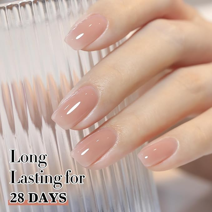 Double Rhythm Translucent Gel Polish Sheer Neutral Natural Light Milky Same Color Same Bottle 15ML Jelly UV Polish Nail Art DIY at Home (Milky Almond-A1491)