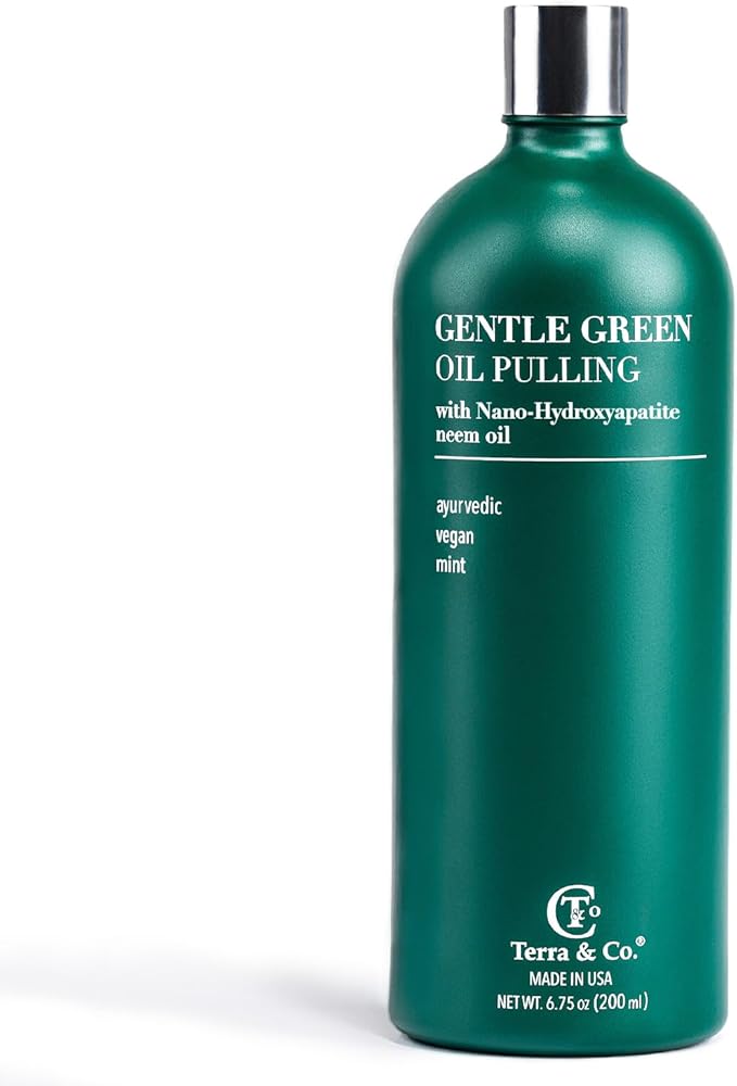 Terra & Co. Nano Hydroxyapatite Gentle Green Oil Pulling - Vegan Natural Mouthwash for Teeth and Gum Health – Alcohol-Free and Fluoride-Free - Made with Cold Pressed Plant Oils | 6.75 oz