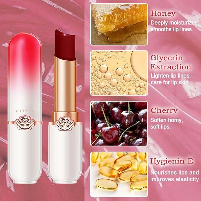 BINGBRUSH 2 Pcs Red Cherries Color Changing Lipstick Queen,PH Mood Long Lasting Labiales Lip Gloss Lip Balm Tinted Magic Lip Stain Makeup Lipstick Set for Women