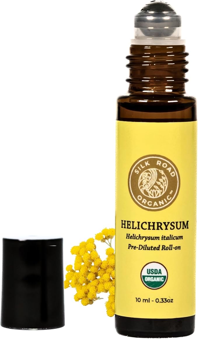 Silk Road Organic Helichrysum Italicum Essential Oil Roll On, USDA Certified, for Skin Vitality & Anti-Aging - 10 ml Aromatherapy Roller - Always Pure, Always Organic