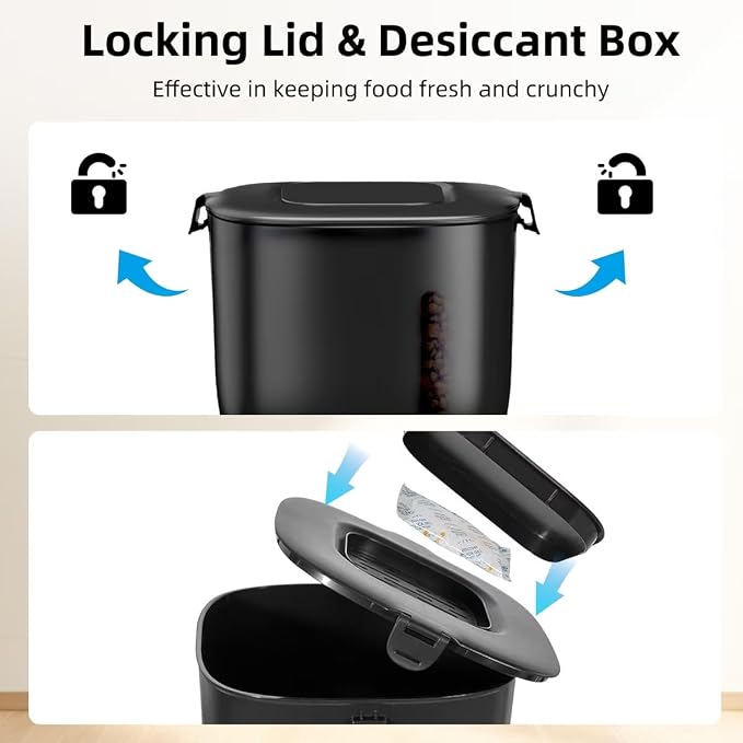 Casfuy 2-in-1 Automatic Cat Feeder & Water Fountain Set, Black, 3-L & 2-L