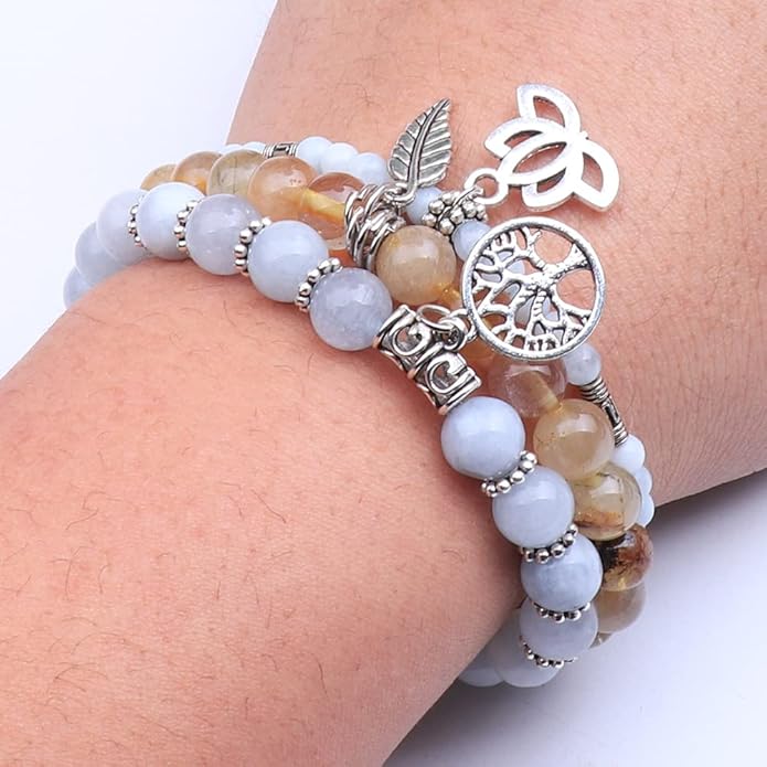 UEUC Tree of Life Yoga Healing Stone Bracelets,Multilayer Lotus Chakra Stone Reiki Bracelet Sets,Anxiety Crystal Natural Stone,for Women Stress Relief