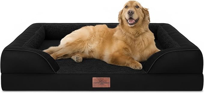Comfort Expression Waterproof Orthopedic Dog Bed for Extra Large Dogs | Supportive Egg Crate Foam XL Pet Bed with Removable Bolster, Dog Couch with Washable Cover & Non-Slip Bottom, 42x30 Inch