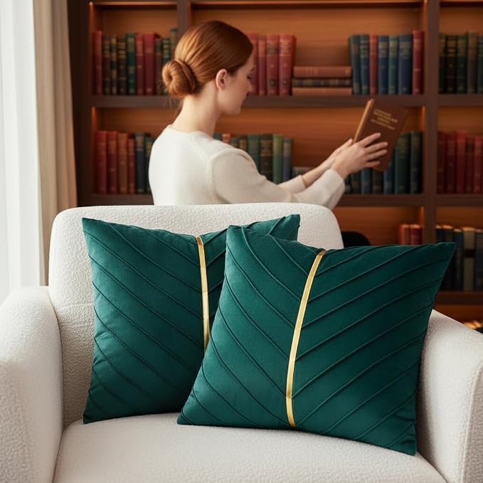 Velvet Throw Pillow Covers 20x20 Pack of 2 Gold Decor Peacock Blue | Soft Solid Pillow Covers,Modern Luxury Home Decor,for Couch Chair Sofa Bedroom Livingroom,Hidden Zipper,Ideal Gift,Easy Care