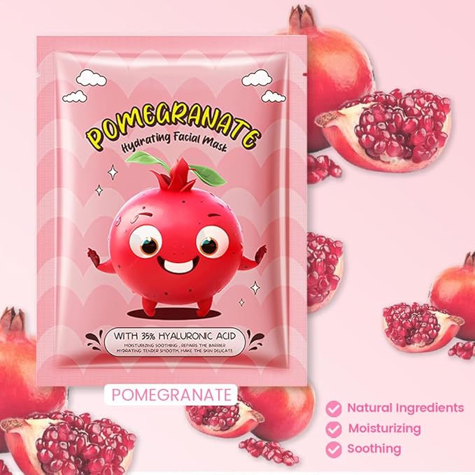 evpct 12-Pack Fruit Sheet Face Facial Masks for Women Skincare Spa, Facial Spa Day Slumber Sleepover Birthday Party Favors Supplies, Natural Ingredients, Hydrate and Soothe for All Skin Types, SetA08