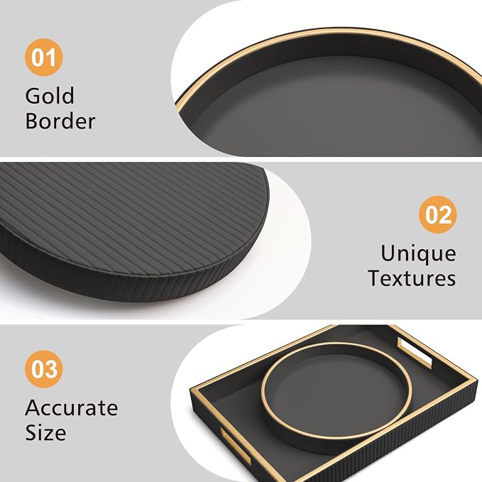 Leather Tray Desktop Storage Organizer, Round Valet Tray, Black | Premium Serving Trays Decorative Tray Desk Organizer for Sundries Cosmetics Phone Wallet Keys Cutlery, 10x10in