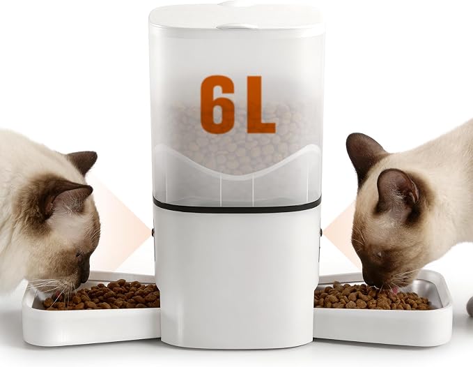 Automatic Cat Feeder with Dual HD Cameras for 2 Cats with APP Control, 6L | Smart WiFi Pet Feeder, Timed Feeding & Portion Control, 2-Way Audio, Night Vision, 5GHz/2.4GHz WiFi
