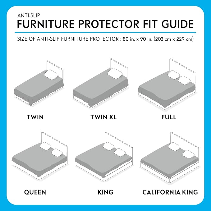 Paw Inspired Non-Slip Couch & Furniture Protector (Anti-Slip, Gray) | Waterproof, Washable Bed & Couch Cover for Dogs, Cats, and Pets, 80x90 Inch Size