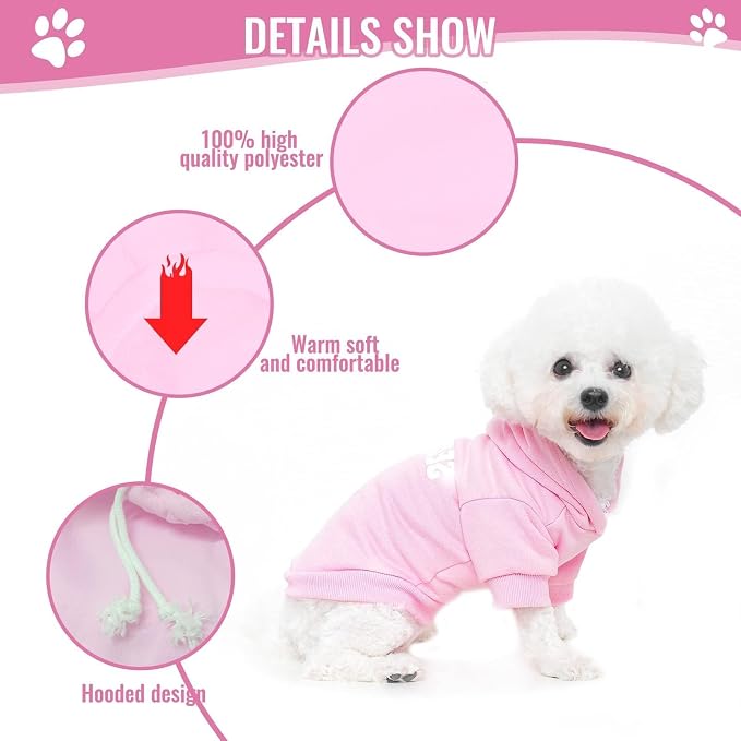 BINGPET Security Dog Hoodie, Pet Sweater Clothes with Leash Hole, Pink | Warm Dog Sweatshirt for Small Medium Large Dogs, All-Season Cold Weather Comfort & Fit, Soft Winter Hooded Pullover Outfit