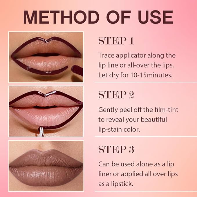 Peel Off Matte Liquid Lip Gloss Stain-Lip Liner with Tweezer, Brown Peel Off Lip Stain, Long Lasting & Waterproof Lipstick Tattoo, Transfer-Proof Lip Gloss for All Skin Types (02#, 1Pcs)
