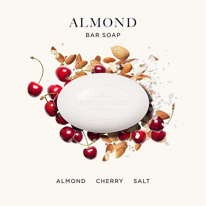 Caswell-Massey Natural Bar Soap Gift Set - Almond Scent - Triple-Milled Moisturizing Body Soap Bars for Men & Women, Plant-Based Formula for Soft Skin, Made in USA, 3 x 5.8 oz