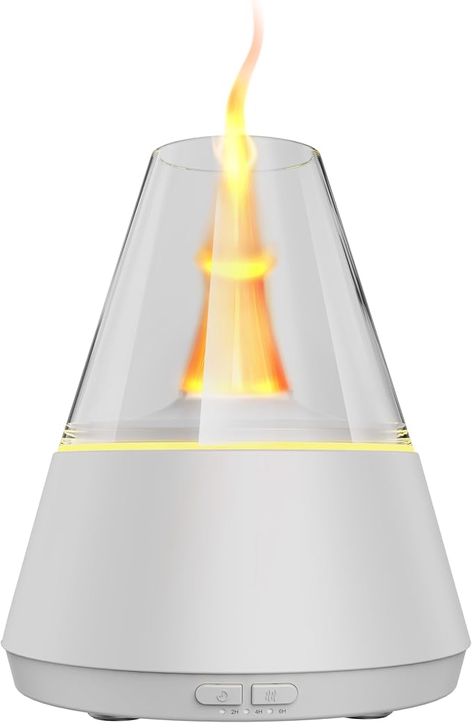 TMEHM Essential Oil Diffuser, 7 Colors Candle Flame Air Diffuser Humidifier, Ultrasonic Aromatherapy Humidifier with Timer for Home, Bedroom, Office, Yoga (White, M)