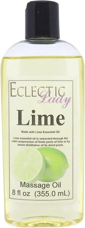 Lime Massage Oil, 8 oz, Natural Ingredients with Sweet Almond & Jojoba Oil