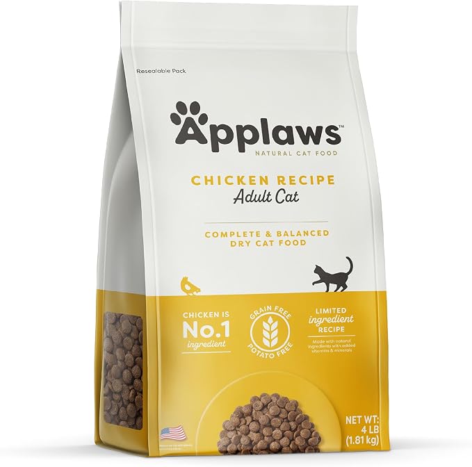 Applaws Complete Chicken Grain Free Dry Cat Food 4 lb Bag | High Quality Protein, Limited Ingredient, Grain Free, Omega-3 Fatty Acids for Healthy Skin & Coat, Added Vitamins & Minerals
