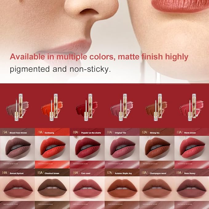 Velvet Matte Lip Stain – Long Lasting Waterproof Liquid Lipstick, Transfer-Proof Lightweight Lip Gloss, Non-Sticky Soft Matte Lip Tint with High Pigment, Smudge-Proof Lip Stain for All-Day Wear #84A