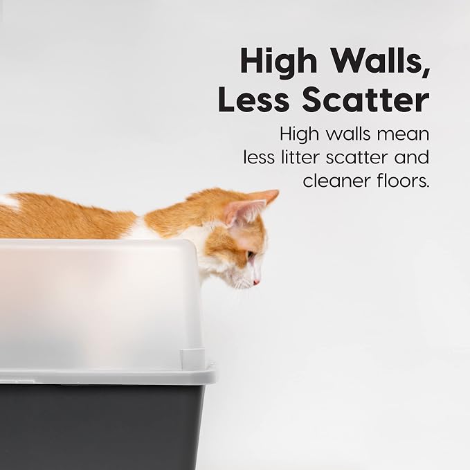 IRIS USA Large High Sided Cat Litter Box, Scatter Shield, Black | Active Cats, Tall Wall Protection, Kick-Proof Sides, Extra Deep Pan, Easy Daily Scoop, Keeps Floor Clean