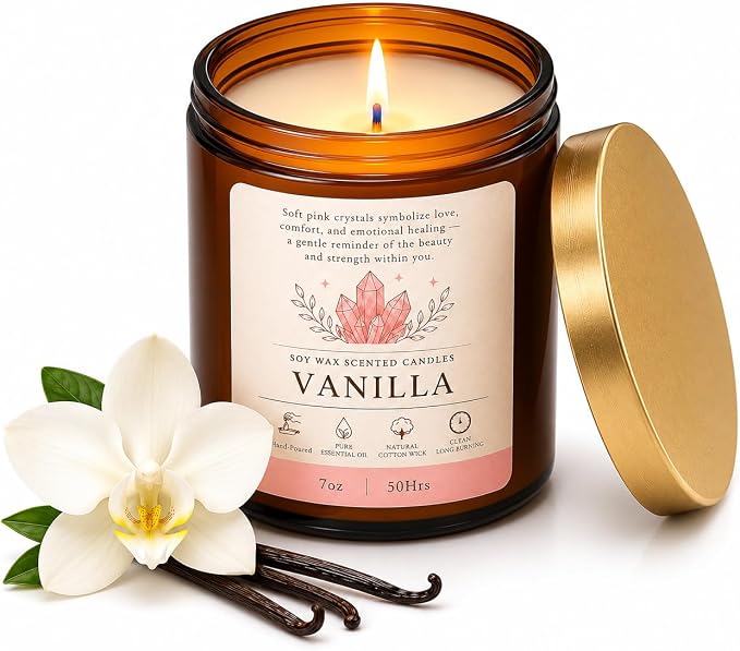Vanilla Soy Candle 7oz Natural Soy Wax Scented Candle Jar Candle | Long Burning Aromatherapy Candle for Home Decor, Relaxing Gift for Women